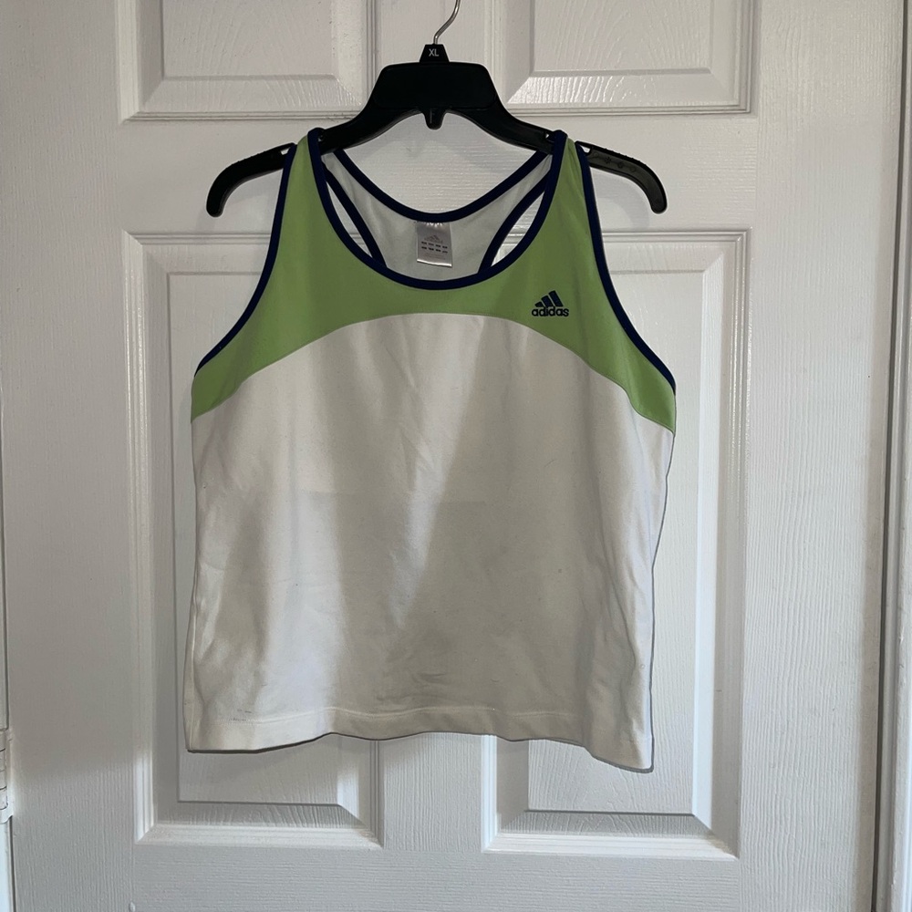 Adidas Green and White Racerback Sports Tank